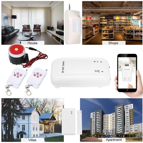 

RF WIFI Gateway Smart Alarm System Door Sensor PIR Motion Sensor Phone APP Remote Control Smart Home Security Alarm System