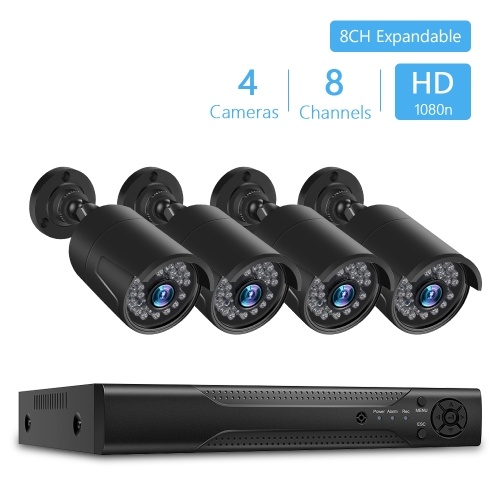 

8Channel Security System Digital Video Recorder 5-in-1 + 4pcs 1080P HD Black Weatherproof Camera