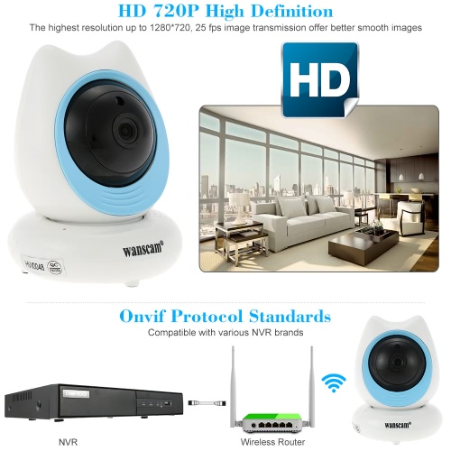 

Wanscam® Wireless 720P Pan Tilt IP Camera 1/4'' CMOS WIFI Indoor Security Night Vision Phone App Control Support Max 128GB TF Car