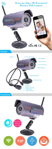 

Wanscam Wireless IP Camera Waterproof WiFi 36pcs IR LED Motion Detection CCTV Home Security Surveillance