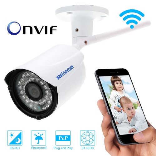 

Водонепроницаемый беспроводной P2P Wifi IP камеры 1/4" CMOS 1.0 мегапикселей 720P Plug & играть ONVIF H.264 36 LED ИК ночного виде