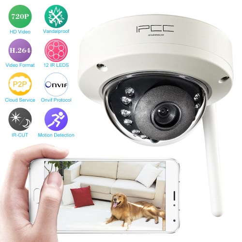 

Vandalproof Wireless P2P Wifi IP Camera 1/4" CMOS 1.0 Megapixel 720P Plug&Play ONVIF H.264 12 LED IR-Cut Night Vision Motion Detection Email Alarm 802.11 b/g/n