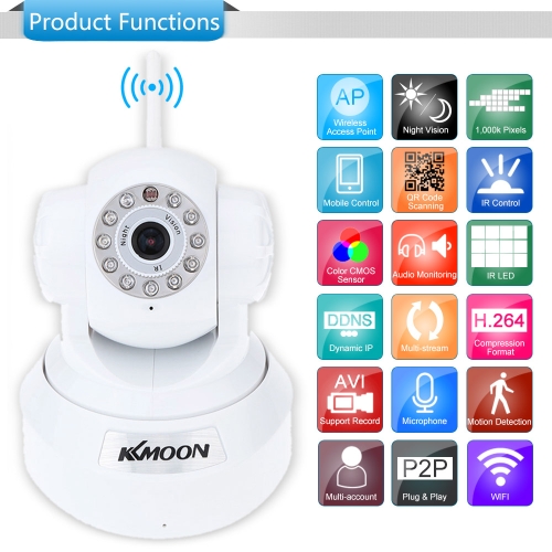 KKmoon® 720P HD H.264 Pan Tilt WiFi IP Webcam