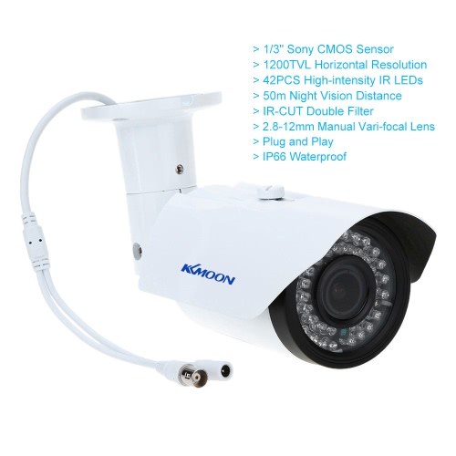

KKmoon TP-W225BK 2.8-12 мм 1200TVL 1/3 SONY 42IR Открытый водонепроницаемый варифокальным камеры видеонаблюдения