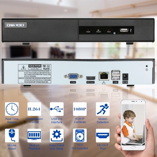 

Секонд хенд OWSOO 4CH 1080 P H.264 P2P NVR CCTV безопасности Телефон управления движением Обнаружение движения E-mail Сигнализация для IP-камеры наблюдения