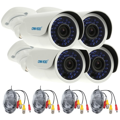 

Second Hand OWSOO 4pcs AHD 720P 1500TVL Security CCTV Camera + 4*60ft Surveillance Cable Outdoor Weatherproof IR-CUT Night View