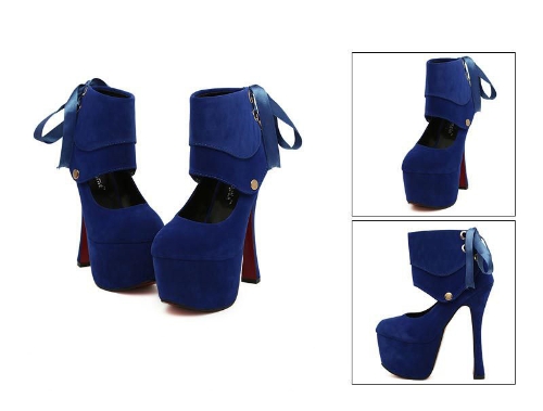 

Women Sexy High Heels Platform Sole Ribbon Shoes Pumps Blue