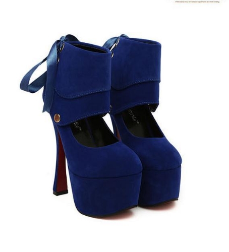 Femmes Sexy talons plate-forme unique ruban chaussures pompes bleu