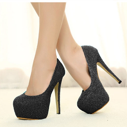 New Women High Heels Candy Color Platform Sole Pointed Heel Low Cut Pumps Black