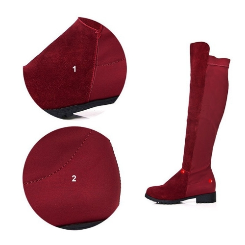 

New Spring Autumn Women Long Boots Patchwork Knee Length Shoes Burgundy