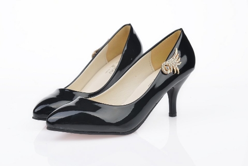 Fashion Women PU Heels Candy Color Low Cut Vamp Pointed Thin Shoes Black