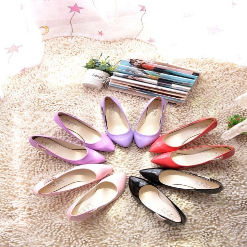 

Fashion Women PU Heels Candy Color Low Cut Vamp Pointed Thin Shoes Watermelon Red