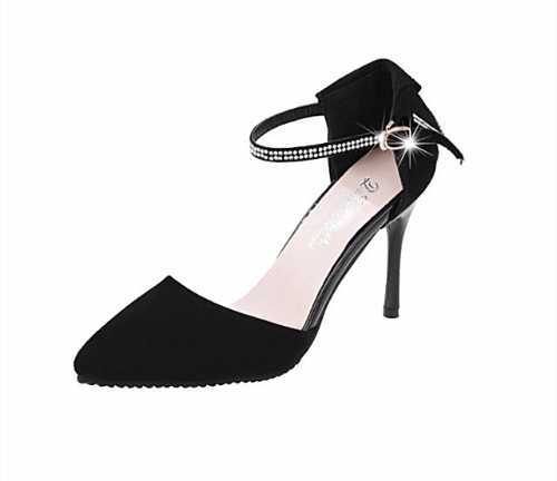 Moda donna estate tacchi a punta piatta suola bassa Vamp scarpe sandali nero