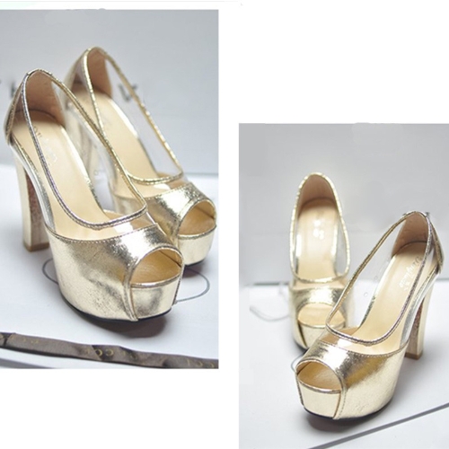 

Fashion Women Summer High Heels Peep Toe Platform Sole Thin Shoes Pumps Golden
