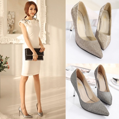 

Fashion Women High Heels Pointed Toe Glittering Stilettos Shoes Party Pumps Golden