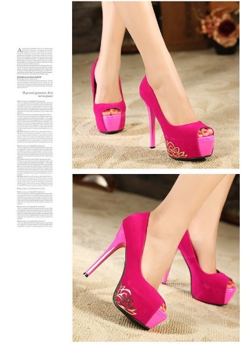 New Women Pumps Peep Toe Platform Sole Low Vamp High Heels Stiletto Rose