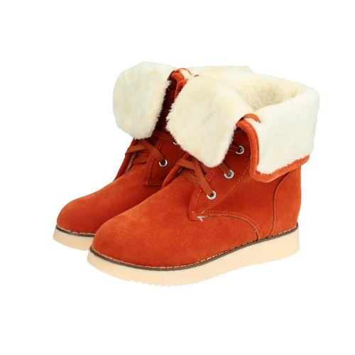 Nueva moda mujer botas gamuza piel atada fijación ovalada plegable Casual botas de nieve