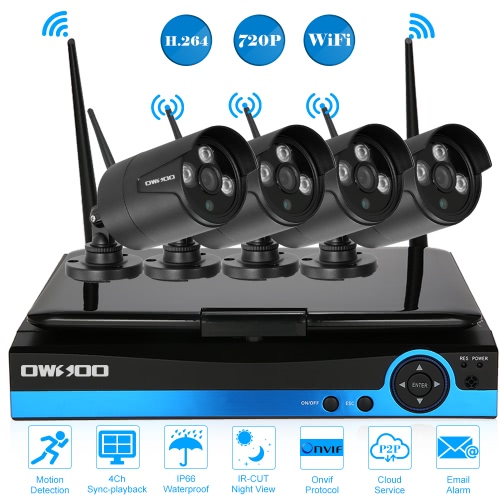 

OWSOO 10.1" 4CH 720P HD WiFi NVR Kit with 4pcs 1.0MP IP Camera