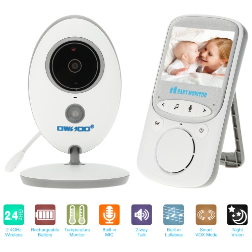 

OWSOO 2.4GHz 2.4in Wireless LCD Baby Monitor + IR Camera Support 2-way Audio Night Vision VOX Mode Built-in Lullabies Rechargeabl