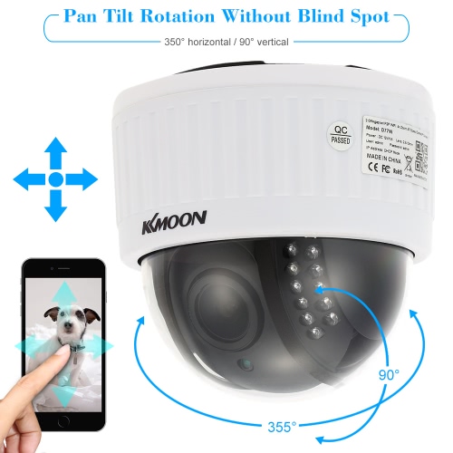 

KKmoon 1080P Wireless WIFI Dome PTZ HD IP Camera 2.8~12mm Auto-Focus Manual Varifocal Zoom Lens 2.0MP 1/3” CMOS 22pcs IR Lamps IR-CUT
