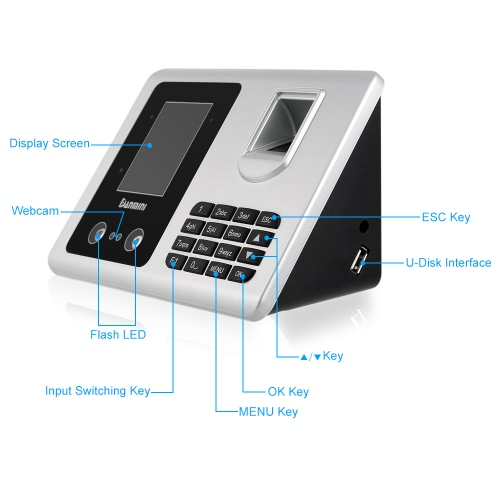 

DANMINI 2.8" TFT LCD Display Facial Recognition + Fingerprint Attendance Biometric Access Control System USB Free Software Employee Checking-in Reader