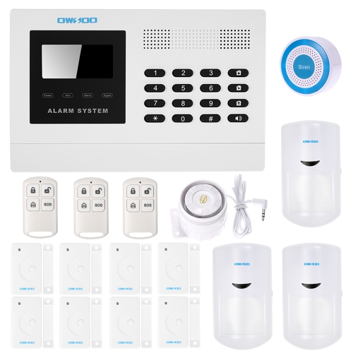 OWSOO 433MHz Wireless Auto-dial GSM SMS Alarm Security System LCD Display PIR Motion Sensor Wired Siren Wireless Siren Door Sensor Phone App Remote Control Home Burglar Alarm Security