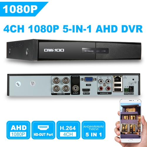 

OWSOO 4CH H.264 AHD 1080P P2P Network DVR CCTV Security Support for Android/iOS APP Control Motion Detection Onvif DVR 5IN1 PTZ for CCTV Security Camera Surveillance System
