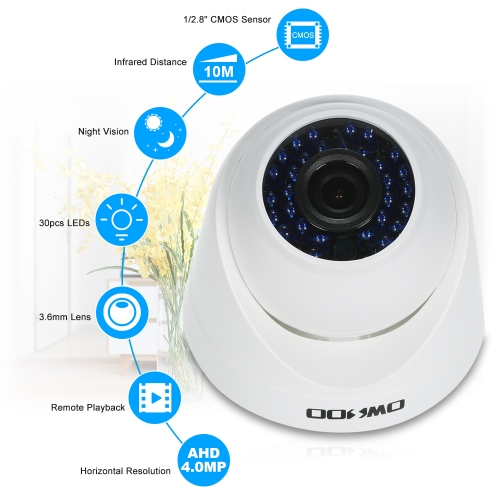 

OWSOO 4*4MP AHD Dome IR CCTV Camera + 4*60ft Surveillance Cable