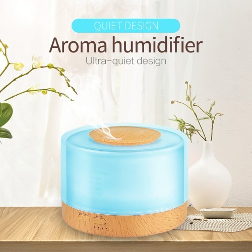 500ml Ultrasonic Air Humidifier LED Light Wood Grain Essential Oil Diffuser