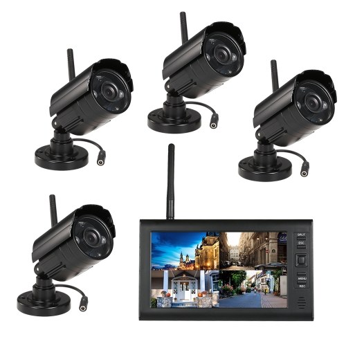 

Wireless 2.4GHz 7" TFT Digital LCD Display Monitor 4 Channel DVR Security System + 4 IR Night Vision Waterproof Cameras