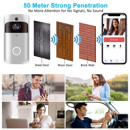 

Smart Home WiFi Doorbell 1080P HD Security Camera with Two-Way Audio