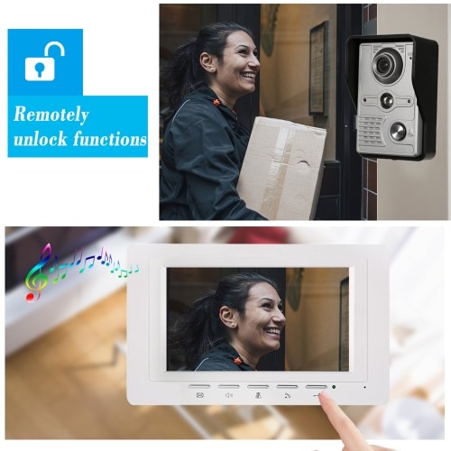 OWSOO  7 inch Wired Video Doorbell Indoor Monitor with IR-CUT Rainproof Outdoor Camera Visual Intercom Two-way Audio Remote Unlock Video Door Phone 