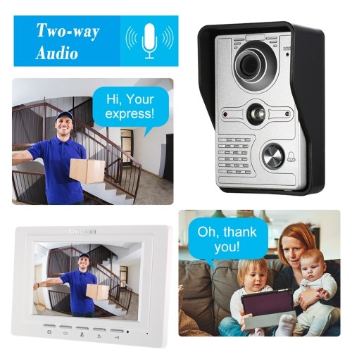 OWSOO  7 inch Wired Video Doorbell Indoor Monitor with IR-CUT Rainproof Outdoor Camera Visual Intercom Two-way Audio Remote Unlock Video Door Phone 