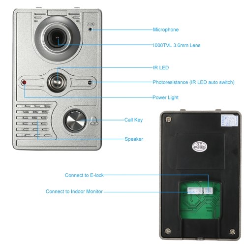 OWSOO  7 inch Wired Video Doorbell Indoor Monitor with IR-CUT Rainproof Outdoor Camera Visual Intercom Two-way Audio Remote Unlock Video Door Phone 