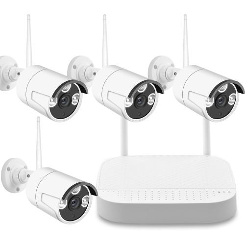 Système de caméra de sécurité sans fil 1080P, système de surveillance WiFi NVR 4 canaux avec 4 caméras IP extérieures, prise en charge de la vision nocturne, IP66 résistant aux intempéries, accès à distance Tuya APP et alertes de mouvement intelligentes, pas de disque dur