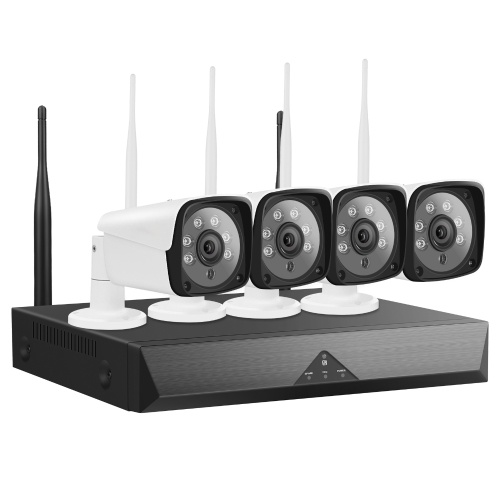 Système de caméra de sécurité sans fil 1080P 4CH, NVR 4 canaux avec 4Pcs 1080P Prise en charge de la caméra de surveillance WiFi domestique Vision nocturne, IP66 étanche, Détection de mouvement, Accès à distance, Pas de disque dur