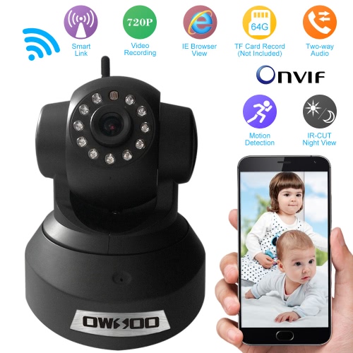 OWSOO  720P Surveillance IP Camera Wireless Wifi CCTV Security Pan Tilt 2-way Audio with Phone Control Night View Support TF Card Onvif Motion Detection Email Alarm