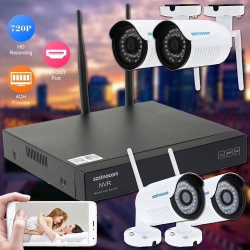 

szsinocam 4CH H.264 Wireless WiFi NVR Kit CCTV Security System with 4pcs HD 720P Surveillance IP Camera