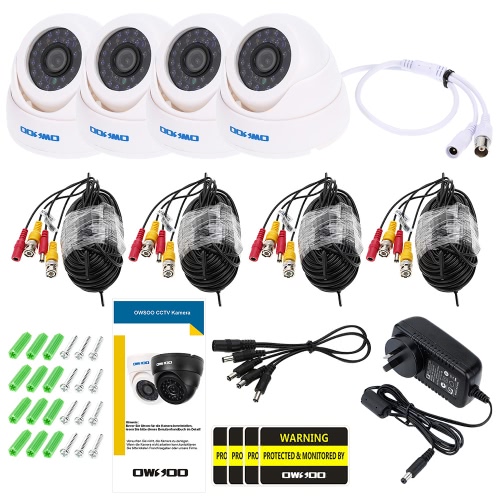 

OWSOO 800TVL CCTV безопасности наблюдения Kit 4 * Крытый камеры + 4 * 60 футов кабеля 3,6 мм 24LEDs ИК-ночной Просмотр Plug and Play (мощность вилки: 1 = ЕС / 2 = США / 3 = UK / 4 = АС)