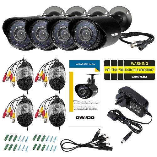 

OWSOO 4 * 800TVL Outdoor / Indoor Пуля CCTV камеры безопасности + 4 * 60ft видеонаблюдения Кабель поддержки Всепогодный ИК-CUT Nig
