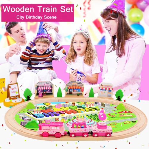 

39Pcs Wooden Train Set Electronic Train Track Set With Music Wooden Railway For Kids' Birthday Gift