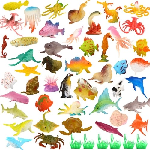 

52Pcs Ocean Sea Animal Ассортимент мини-виниловых пластиковых игрушек для животных
