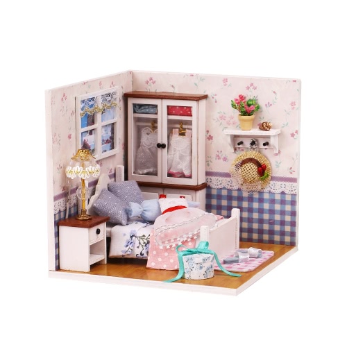 

DIY House Miniature Kit Dollhouse Creative Room with Furniture LED Voice Control Switch Dustproof Cover for Romantic Kids Gift