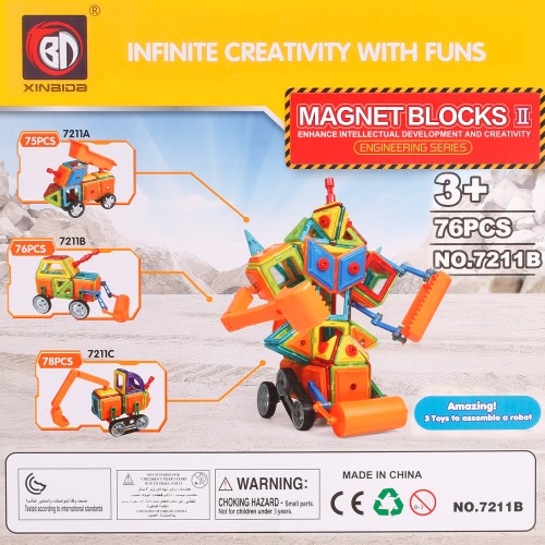 

XINBIDA 7211B 76PCS Magnet Building Magnetic Blocks Construction Educational Toys for Kids