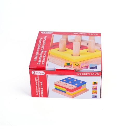 

Wooden Geometric Intelligence Board with 9 Column Geometric Sorting Block Column Building Blocks Wooden Educational toy