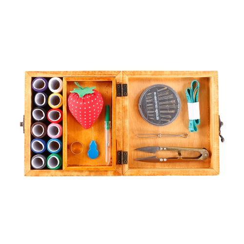 

Wooden Sewing Basket Sewing Box with Sewing Kit Accessories for Home Travel and Emergencies