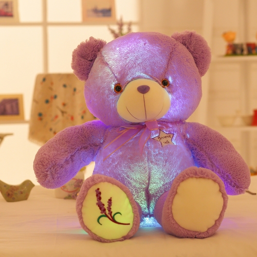 

Romantic LED Flash Light Purple Bear Doll Luminous Soft Plush Pillow Stuffed Toy Animals Cushion Kids Girls Gift Music Play Style