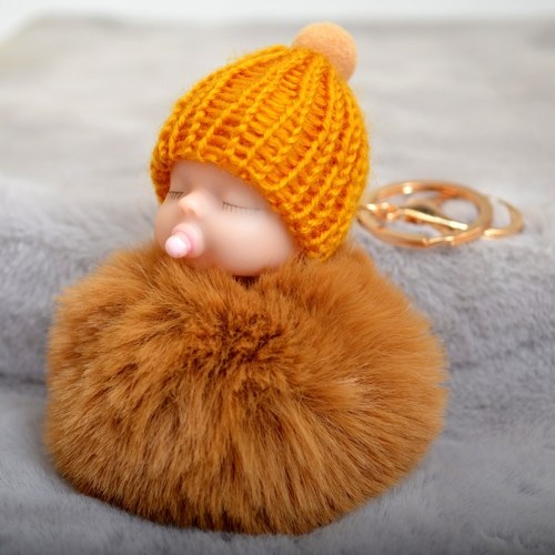 

Cute Nipple Knitted Hat Sleeping Baby Doll Fake Fur Fluffy Keychain
