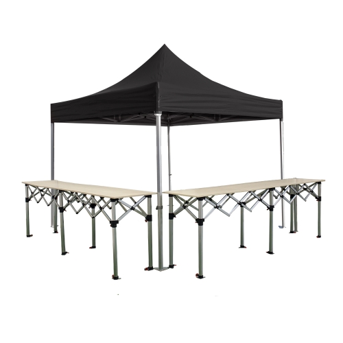 Buvette pliante Pro 3x3m Alu 55mm PVC 580g/m² + 2 comptoirs pliants 285x40cm