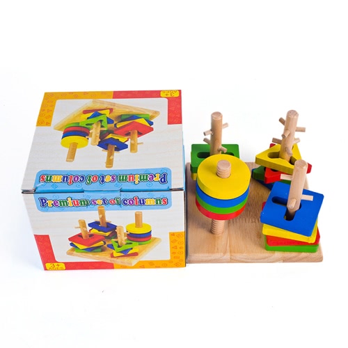 

Wooden Geometric Intelligence Board with 4 Column Geometric Sorting Block Column Building Blocks Wooden Educational toy